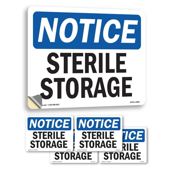 Sterile Storage OSHA Notice Vinyl Decal Label 5 Inch x 3.5 Inch - 5 Pack
