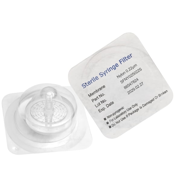 Sterile Syringe Filter Hydrophilic Nylon Membrane 25mm Disc Diameter 0.22μm Pore Size 10PCS Individually Packed