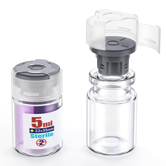 Sterile glass vials with locking cap and 20 mm Self Healing Injection Port,Buckle Borosilicate Glass vials sterilized package,Clear 5ml 10pcs