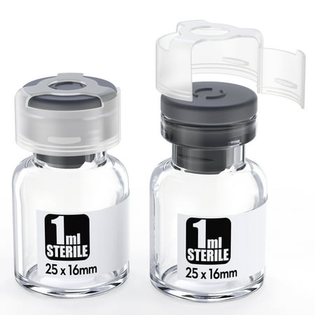 Sterile glass vials with locking cap and 13 mm Self Healing Injection Port,Buckle Borosilicate Glass vials sterilized package,Clear 1ml 10pcs
