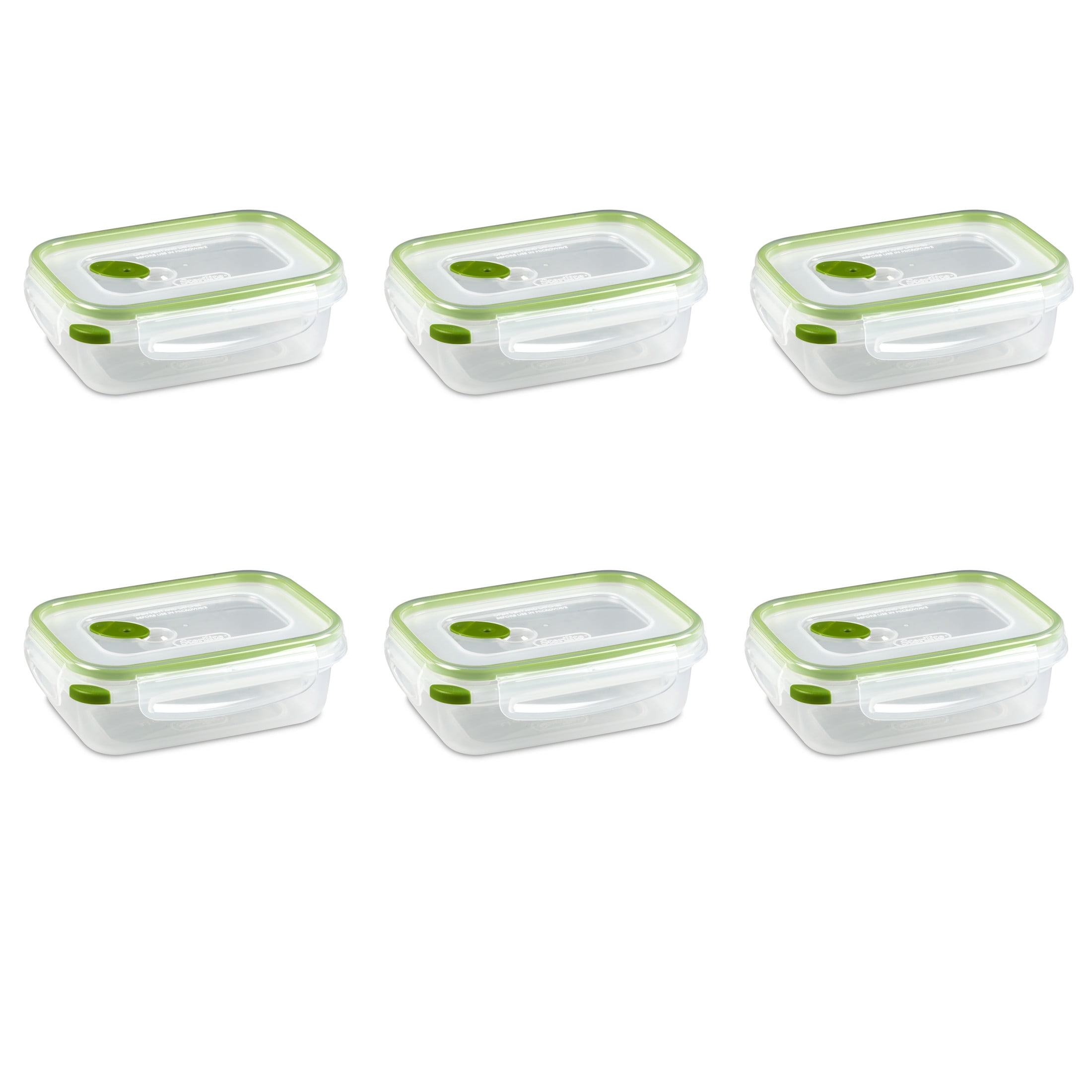 Sterilite Ultra•Seal™ 3.1 Cup Rectangle, Latching Food Storage Container, Airtight Watertight Seal, Green, 6 Count