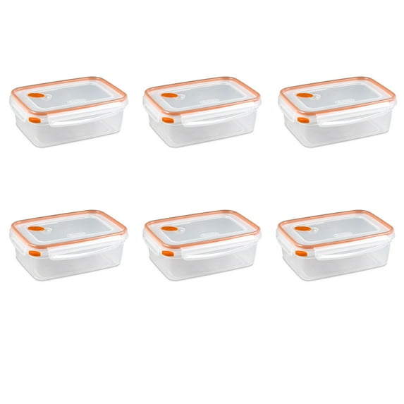 Sterilite Ultra•Seal™ 8.3 Cup Rectangle, Latching Food Storage Container, Airtight Watertight Seal, Orange, 6 Count