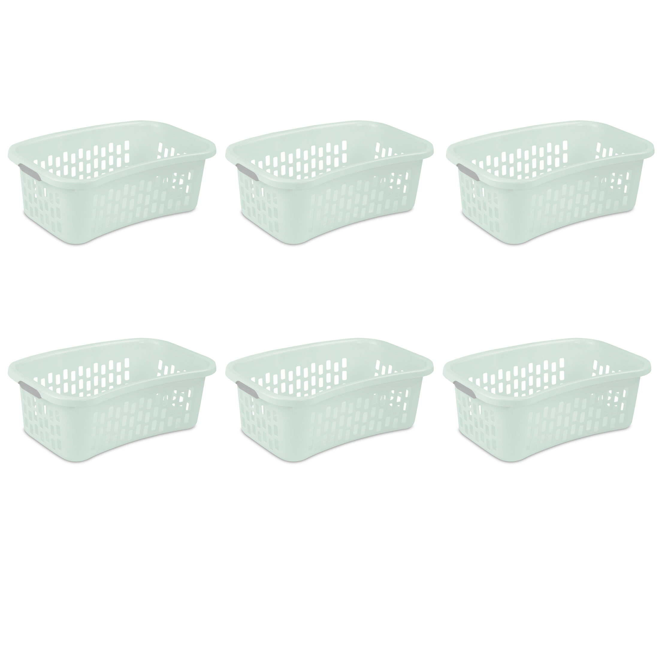 Sterilite 1.5 Bushel HipHold Laundry Basket, Contoured Shape and Comfort Handles for Easy Carrying, Mint, 6 Count