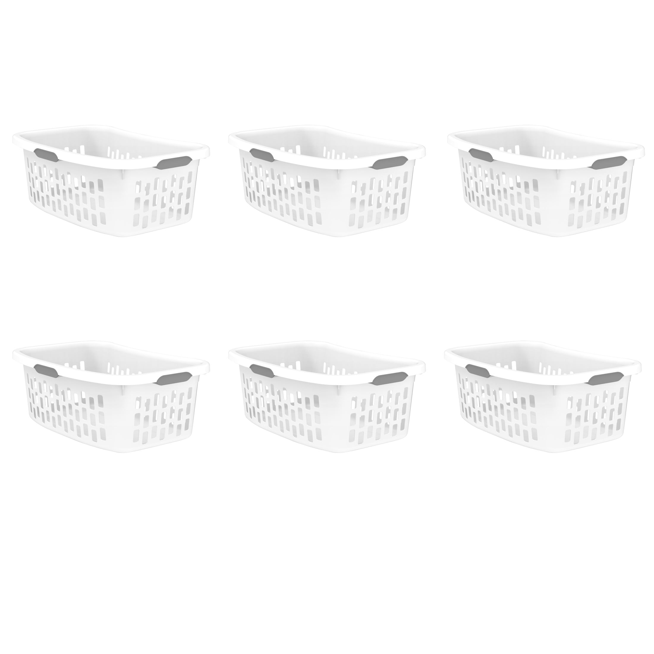 Sterilite 1.5 Bushel HipHold Laundry Basket, Contoured Shape and Comfort Handles for Easy Carrying, White, 6 Pack