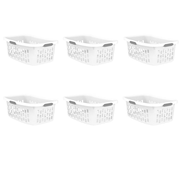 Sterilite 1.5 Bushel HipHold Laundry Basket, Contoured Shape and Comfort Handles for Easy Carrying, White, 6 Pack