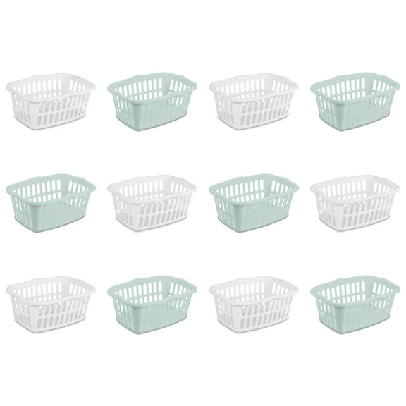 Sterilite Small 1.5 Bushel Rectangular Laundry Basket, Ideal for Basic Laundry Needs, 12 Pack Assorted, 6 White and 6 Mint