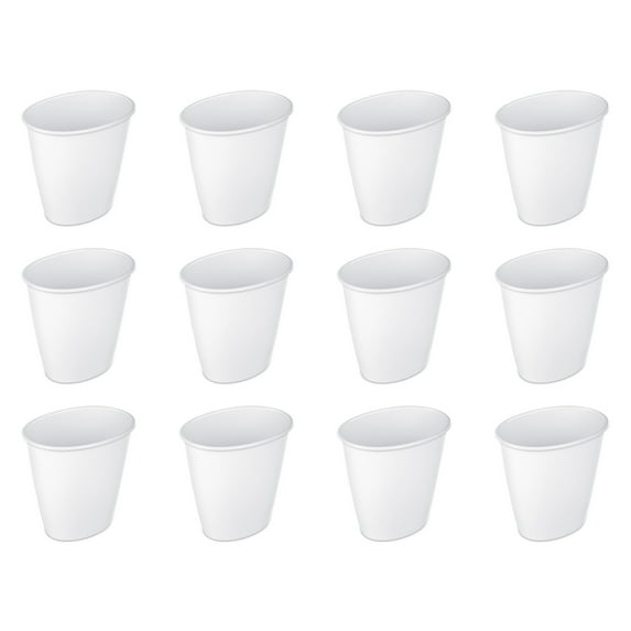 Sterilite Bathroom Trash Can, 1.5 Gallon Small Plastic Garbage Bucket Bin with No Lid, White, 12 Count