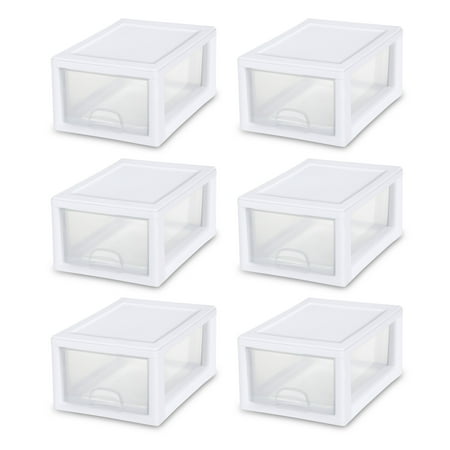 Sterilite 1.5 Gallon Plastic Drawer Chests, White, 6 Count