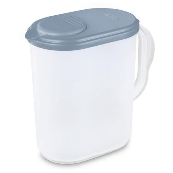 Sterilite 1 Gal. Pitcher, Clear Plastic, Press to Open Pour Spout, Light Blue
