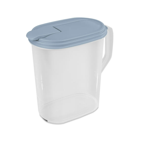 Sterilite 1 Gallon Pitcher, Clear Plastic, Flip-top Spout, Light Blue