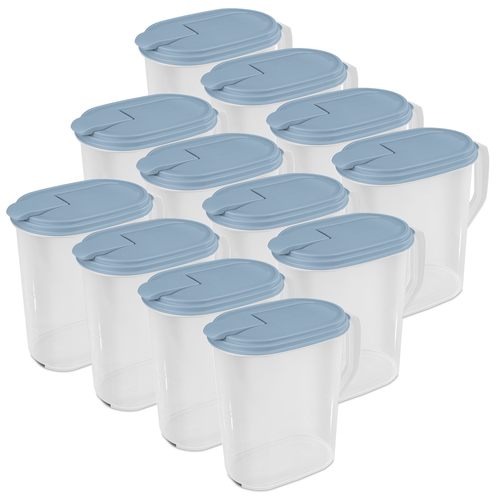 Sterilite 1 Gallon Plastic Hinged Pitcher with Comfort Grip Handle, Blue, 12 Pack