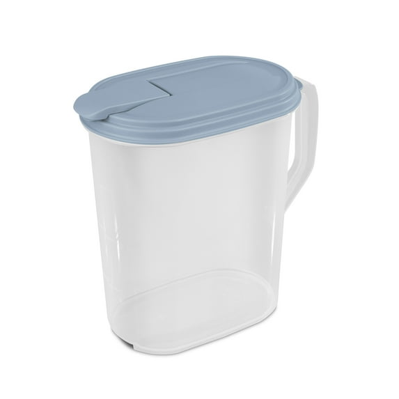 Sterilite 1 Gallon Plastic Hinged Pitcher with Comfort Grip Handle, Blue, 18 Pack