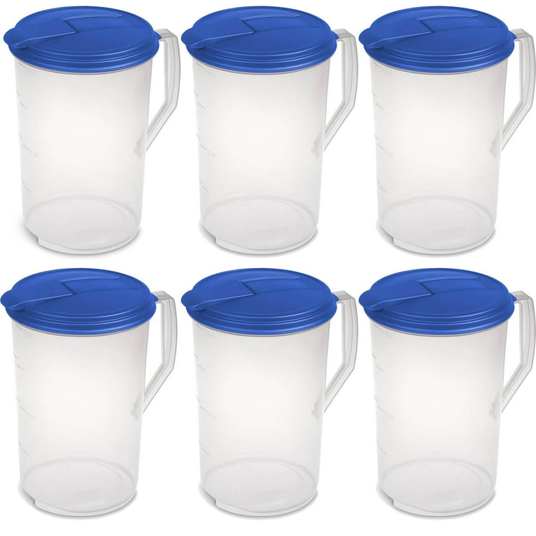 Sterilite 1 Gallon Round Pitcher, Clear with Blue Lid & Hinged