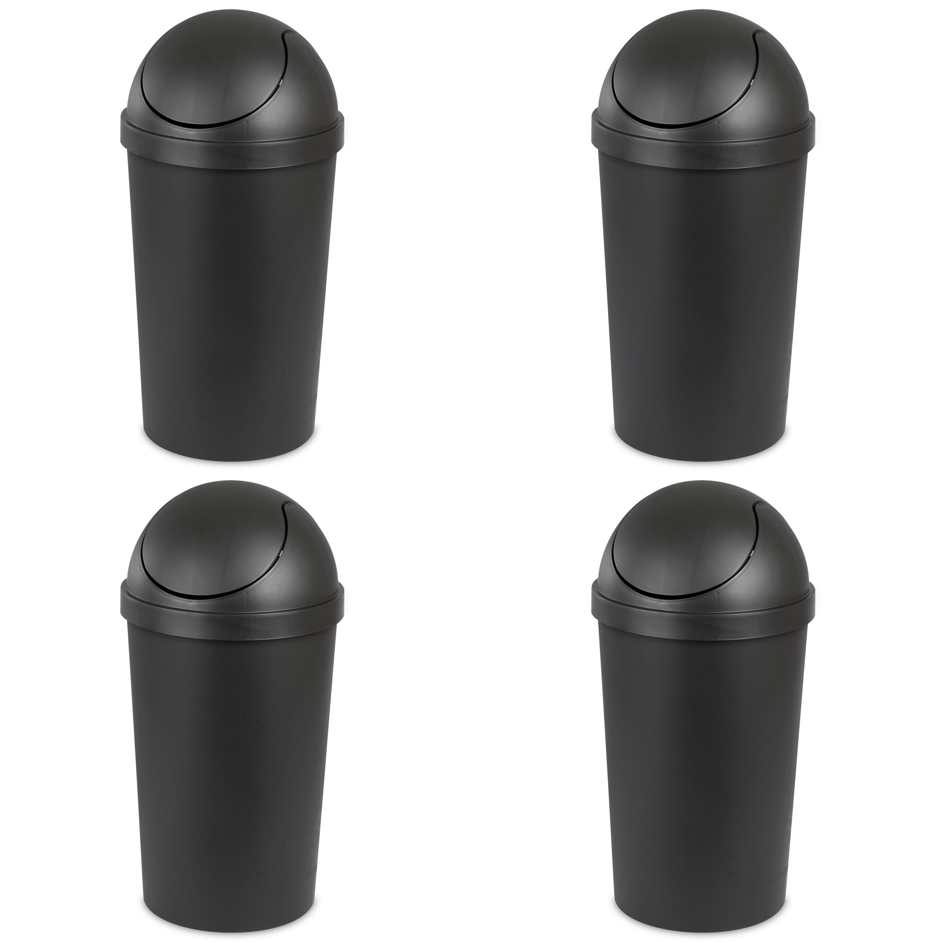 Sterilite 10.5 Gal. Round SwingTop Wastebasket Plastic, Black, Set of 4