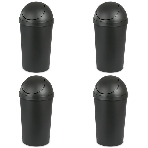 Sterilite 10.5 Gal. Round SwingTop Wastebasket Plastic, Black, Set of 4