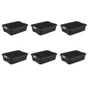 Sterilite Stackable Storage Bin, 10 Gallon Durable Plastic Storage Tote with Latch Lid, Black, 6 Pack