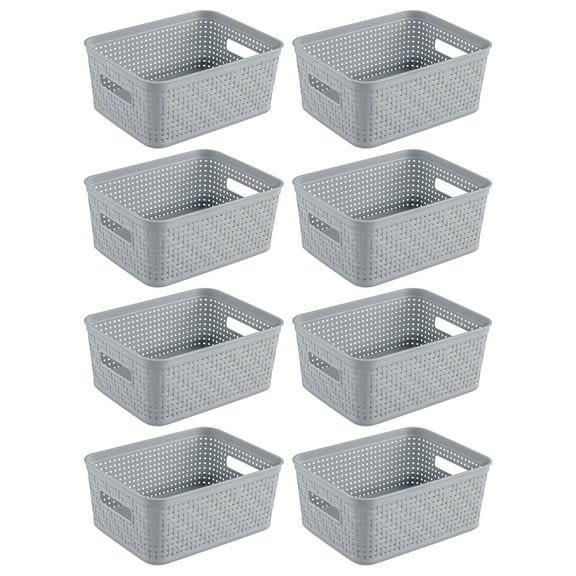 Sterilite 10 x 8 x 4.25 Inch Woven Rectangular Short Basket (8 Pack)