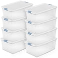 thumbnail image 1 of Sterilite 106 Quart Clear Plastic Storage Bin with White Latch Lid, 8 Pack, 1 of 12