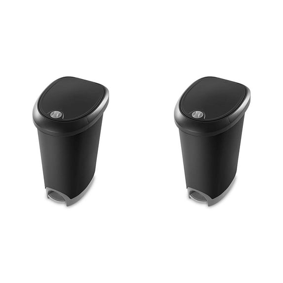 Sterilite 10739002 12.6 Gallon Locking StepOn Wastebasket, Black, 2-Pack