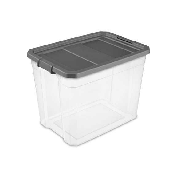 Sterilite 108 Quart Extra-Large Stackable Storage Bin, Clear Plastic Storage Container with Latch Lid, Dark Gray