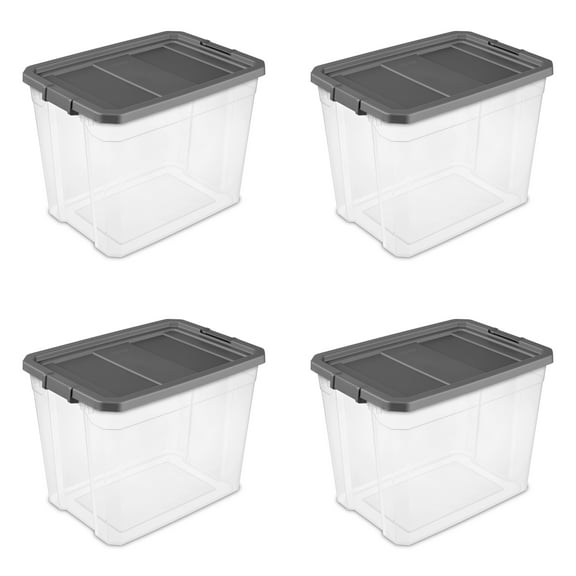 Sterilite Extra Large Stackable Storage Bin, 108 Quart Durable Clear Plastic Storage Container with Latch Lid, Dark Gray, 4 Pack