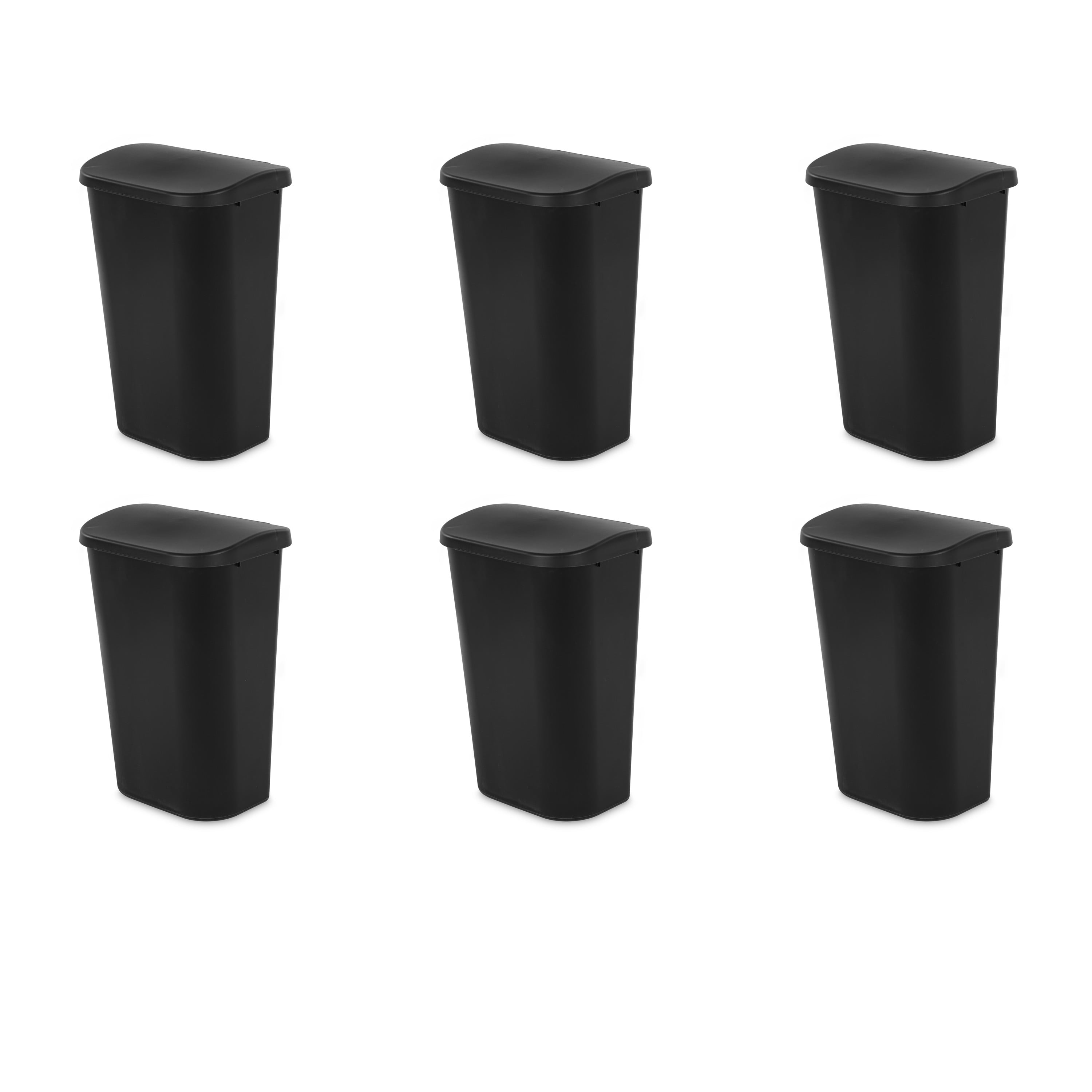 Sterilite 11.3 Gal. Lift Top Wastebasket Plastic, Black, Set of 6
