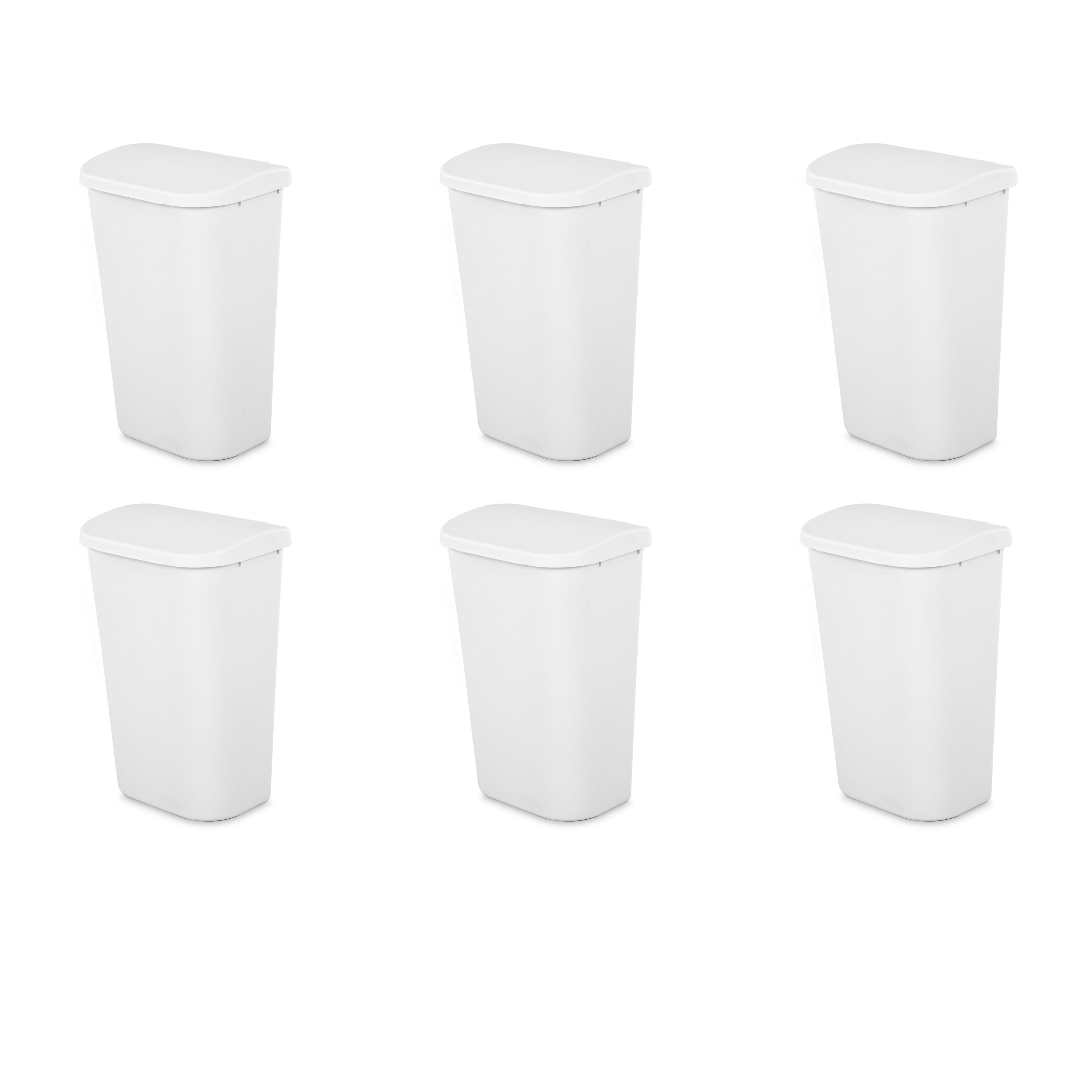 Sterilite 11.3 Gal. Lift Top Wastebasket Plastic, White, Set of 6