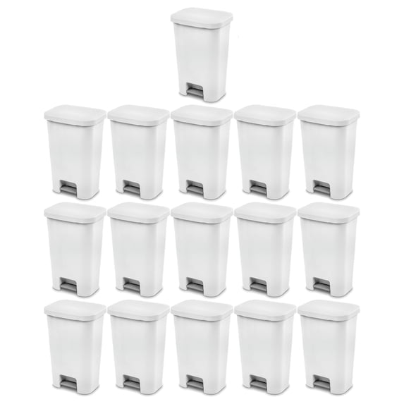 Sterilite 11.9 Gal Rectangle Step On Trash Kitchen Wastebasket, (16 Pack)