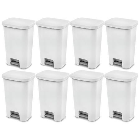 Sterilite 11.9 Gal Rectangle Step On Trash Kitchen Wastebasket, (8 Pack)