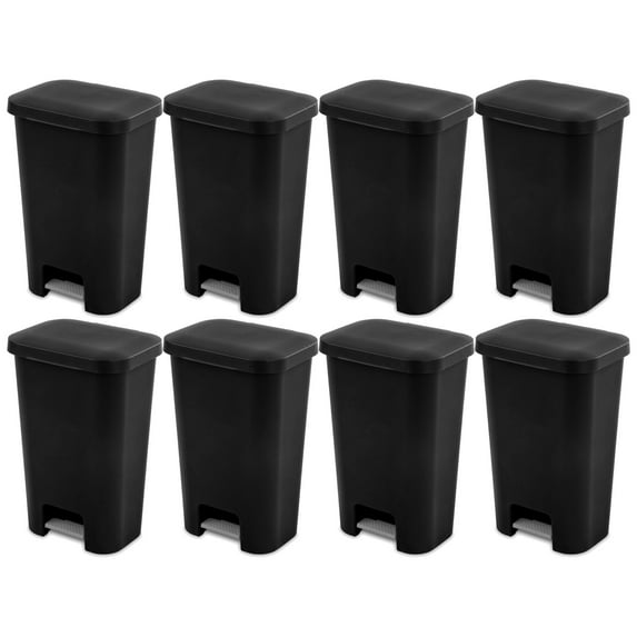 Sterilite 11.9 Gal Rectangle Step On Trash Kitchen Wastebasket (8 Pack)