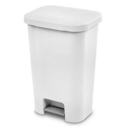 Sterilite Large Kitchen Trash Can, 11.9 Gallon Plastic Garbage Bin with Step Lid, White
