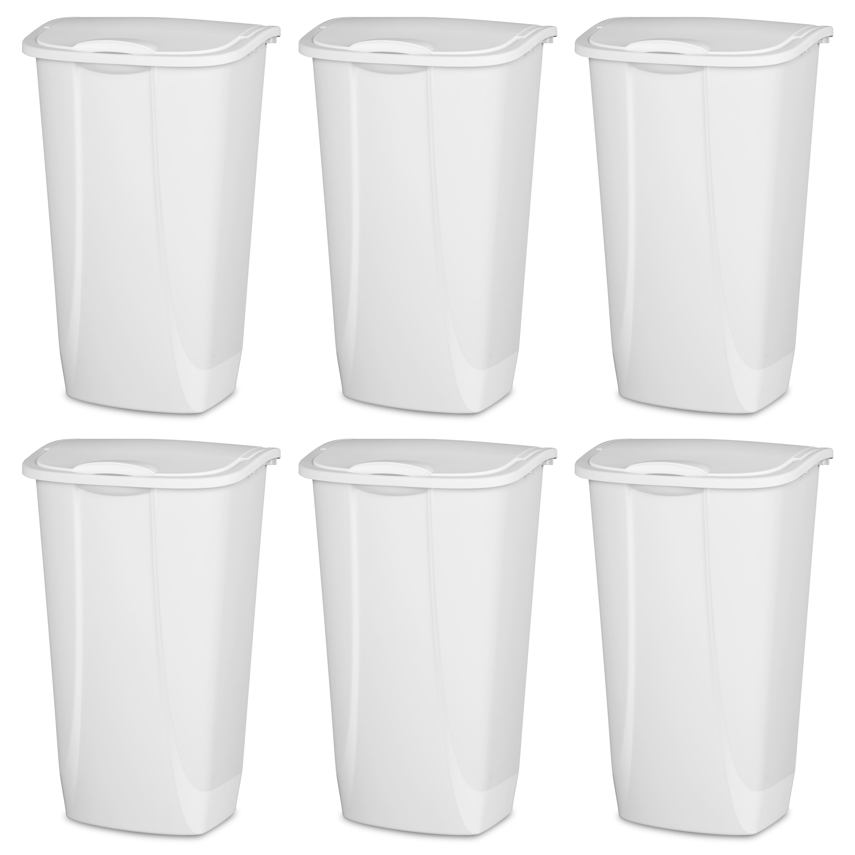 Sterilite 11 Gal. SwingTop Wastebasket Plastic, White, Set of 6
