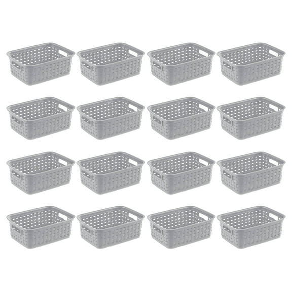 Sterilite 11" Small Weave Open Bin Wicker Storage Basket, Grey, 16-Pack