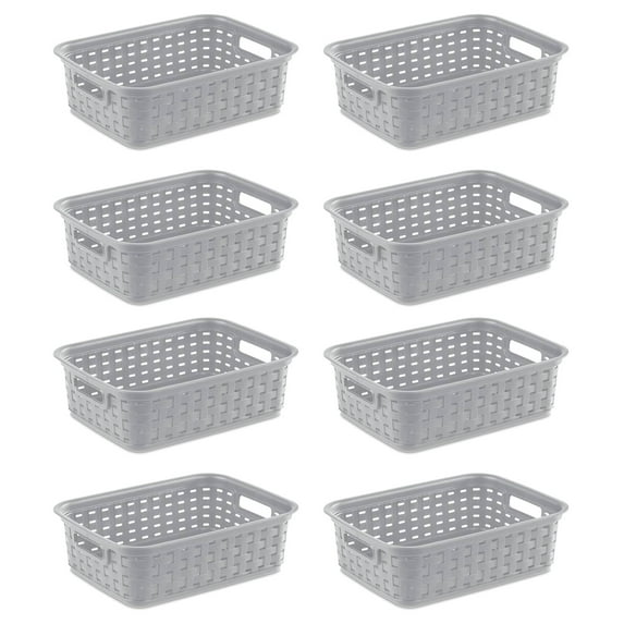 Sterilite 11" Small Weave Open Bin Wicker Storage Basket, Grey, 8-Pack