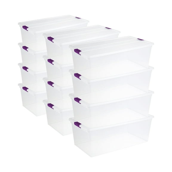 Sterilite 110 Qt Clear Storage Box with Secure Latching Lid, (12 Pack)