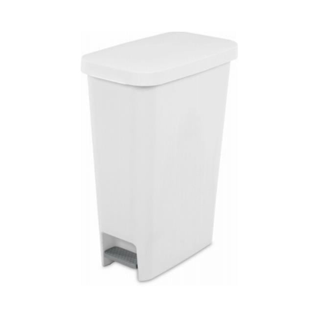 Slim White Plastic Step-On Wastebasket, 11 Gallon Capacity