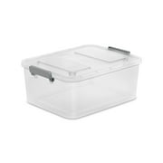 Sterilite 12.7 Quart Modular Latch Box, Clear Plastic Storage Box with Write-on ID Latches, Gray