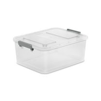 Sterilite Modular Small Storage Bin, 12.7 Quart Latching Clear Plastic Storage Container with Write-on ID Latches, Gray