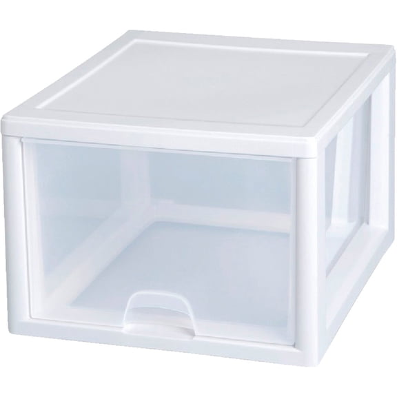 Sterilite 12-Pack 27 Quart Stacking Drawer, Clear Storage Closet Organizer, White Frame - Stackable Modular Plastic Drawers for Clothes, Accessories, Craft Supplies, Shoes or Linens