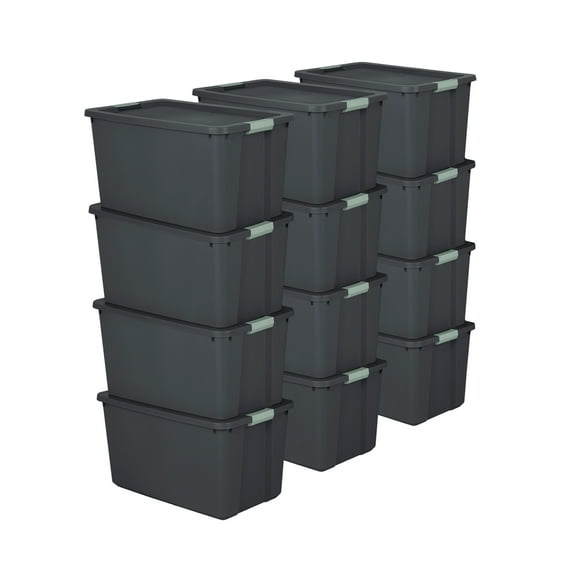 Sterilite 12 Pack 34 Gallon Latch Tote, Stackable Plastic Storage
