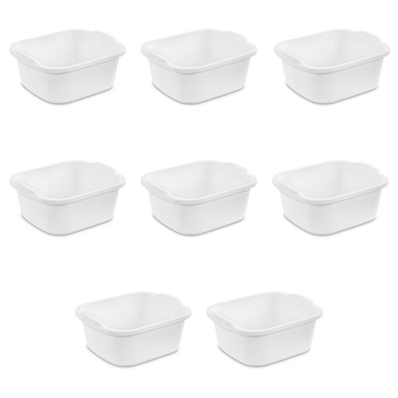 Sterilite 12 Qt. Dishpan Plastic, White, Set of 8