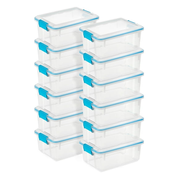 Sterilite 12 Qt Plastic Storage Bin Container Gasket Sealed Box, (12 Pack)