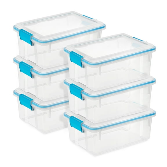 Sterilite 12 Qt Plastic Storage Bin Container Gasket Sealed Box, (6 Pack)