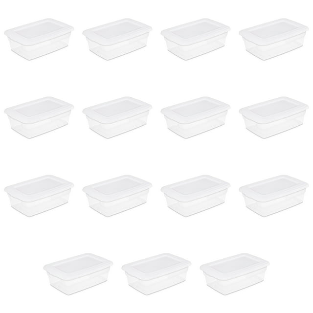 Sterilite 12 Qt. Storage Box Plastic, White, Set of 15