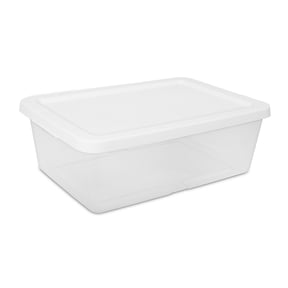 Sterilite 12 Quart Small Storage Bin, Clear Plastic Storage Container with Snap-On Lid, White