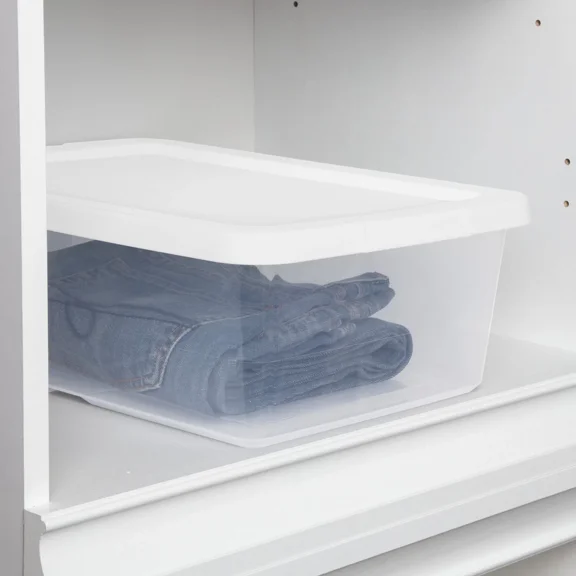 Sterilite 12 Quart Storage Boxes, Clear Plastic Bin With Snap-On Lid, White