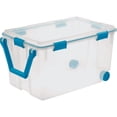 thumbnail image 1 of Sterilite 120 Qt Wheeled Gasket Box, Stackable Storage Bin with Latching Lid, Handle and Tight Seal, Plastic Container with Clear Base and Lid, 3-Pack, 1 of 1
