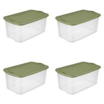Sterilite 120 Quart EZ Carry, Clear Plastic Storage Bin,  Full-Grip Handles, Green, 4 Count