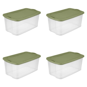Sterilite 120 Quart EZ Carry, Clear Plastic Storage Bin,  Full-Grip Handles, Green, 4 Count