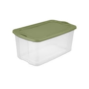Sterilite Extra Large Storage Bin, 120 Quart EZ Carry Clear Plastic Storage Container with Snap-On Lid, Green
